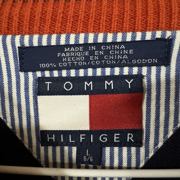 Tommy Hilfiger Sweater Tommy Spell Out On Chest Mens Size Large Orange Blue - Picture 4 of 7